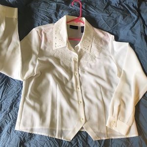 White Karen Scott Flowy Embroidered Button Blouse
